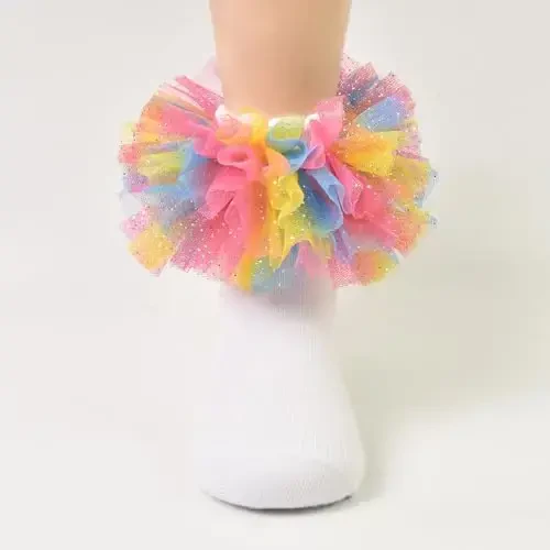 TWINKLING AT DOWN Girls socks fluffy ruffled edge princess dress socks lace dance socks newborn/baby/toddler/girl - 5
