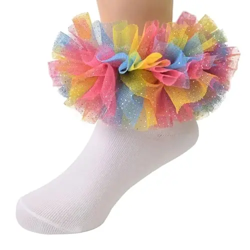 TWINKLING AT DOWN Girls socks fluffy ruffled edge princess dress socks lace dance socks newborn/baby/toddler/girl - 1