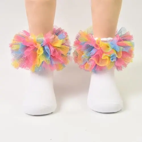 TWINKLING AT DOWN Girls socks fluffy ruffled edge princess dress socks lace dance socks newborn/baby/toddler/girl - 2