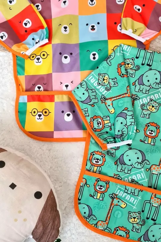 Safari and Square Bears Patterned 2-Pack Waterproof Unisex Activity and Bibs 6-24 Months - 7