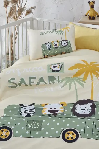 Safari Dijital Baskılı 3d Pamuklu Bebek Nevresim Takımı - Sarı - 3