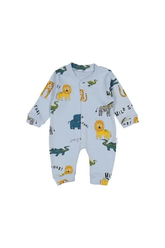Safari Print Cuffed Baby Jumpsuit-Blue - 1