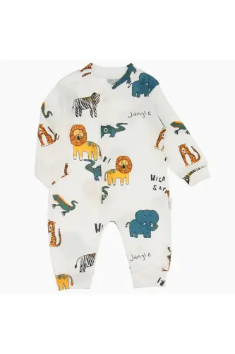 Safari Print Cuffed Baby Jumpsuit-white-6 Months-White 