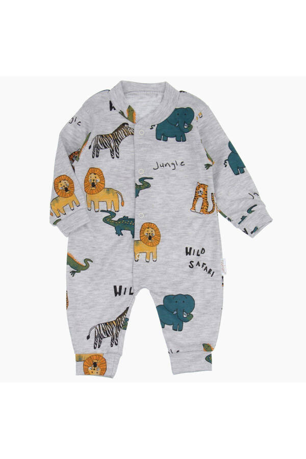 Safari Printed Baby Jumpsuit with Cuffs - Grey - 1 Month - 1