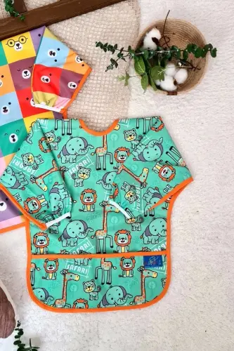 SAFARİ ve KARE AYILAR Desenli 2'li Paket Sıvı Geçirmez Unisex Aktivite ve Mama Önlüğü 6-24 Ay - 8