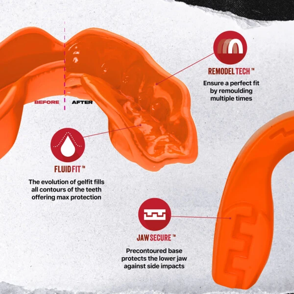 SAFEJAWZ Mouthguard Slim Fit, Adults and Junior Mouth Guard with Case for Boxing, Basketball, Lacrosse, Football, MMA, Martial Arts, Hockey and All Contact Sports (Orange, Senior (12+ y - 3