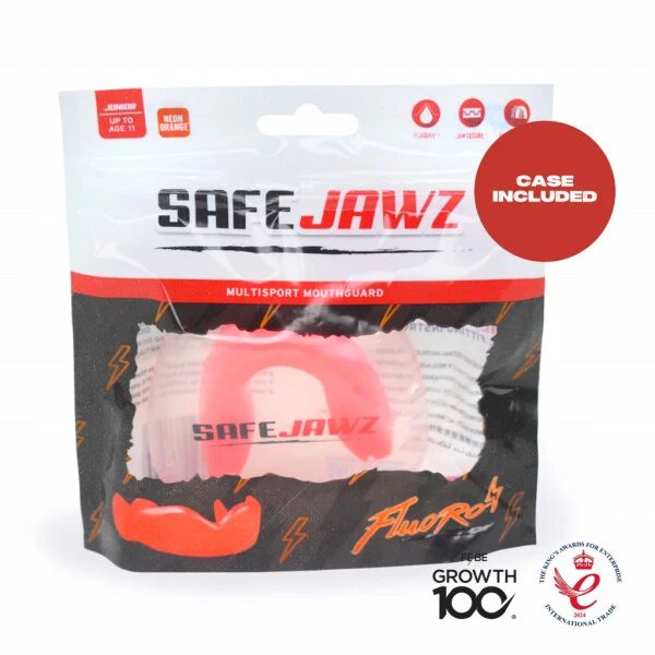 SAFEJAWZ Mouthguard Slim Fit, Adults and Junior Mouth Guard with Case for Boxing, Basketball, Lacrosse, Football, MMA, Martial Arts, Hockey and All Contact Sports (Orange, Senior (12+ y - 5