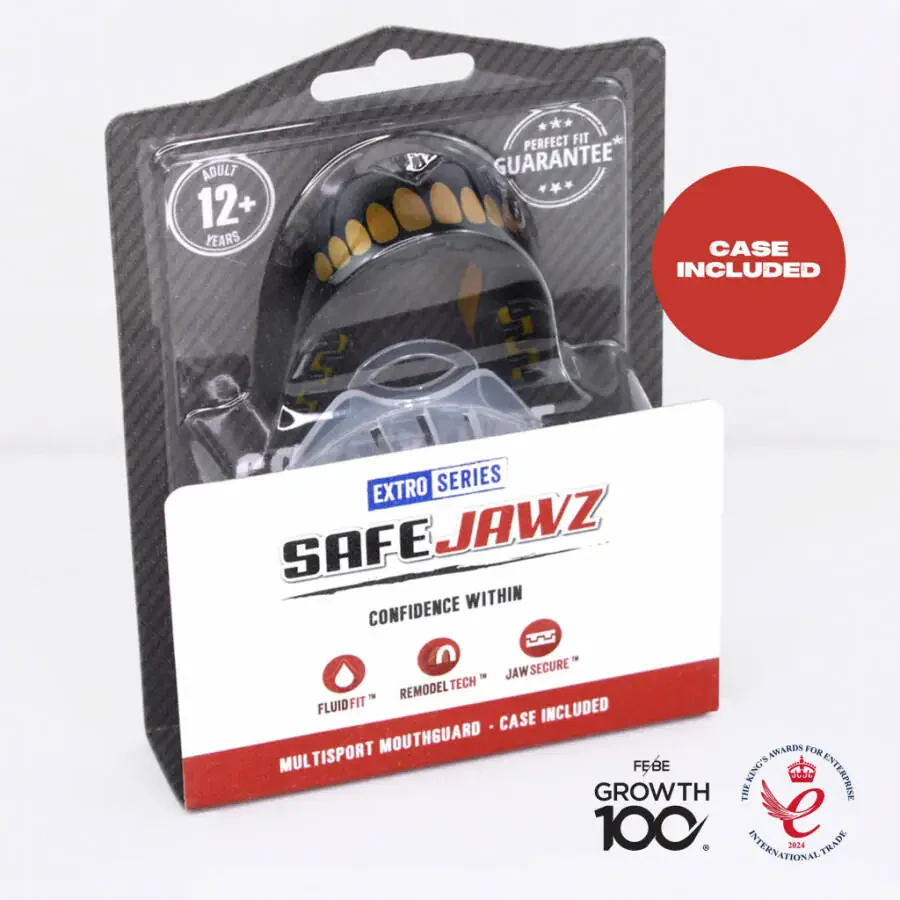 SAFEJAWZ Sports Mouthguard Slim Fit, Adults and Junior Mouth Guard with Case for Boxing, Basketball, Lacrosse, Football, MMA, Martial Arts, Hockey and All Contact Sports (Juniors < 11 Years, Gold)-GOLDIE - 4
