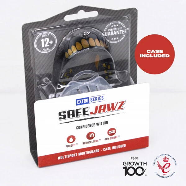 SAFEJAWZ Sports Mouthguard Slim Fit, Adults and Junior Mouth Guard with Case for Boxing, Basketball, Lacrosse, Football, MMA, Martial Arts, Hockey and All Contact Sports (Juniors < 11 Years, Gold) - 4