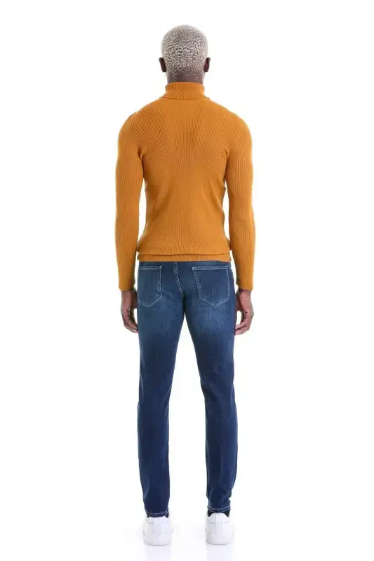 Safran Comfort Fit Fitilli Balıkçı Yaka Yünlü Yün Kazak-Kahverengi - 6