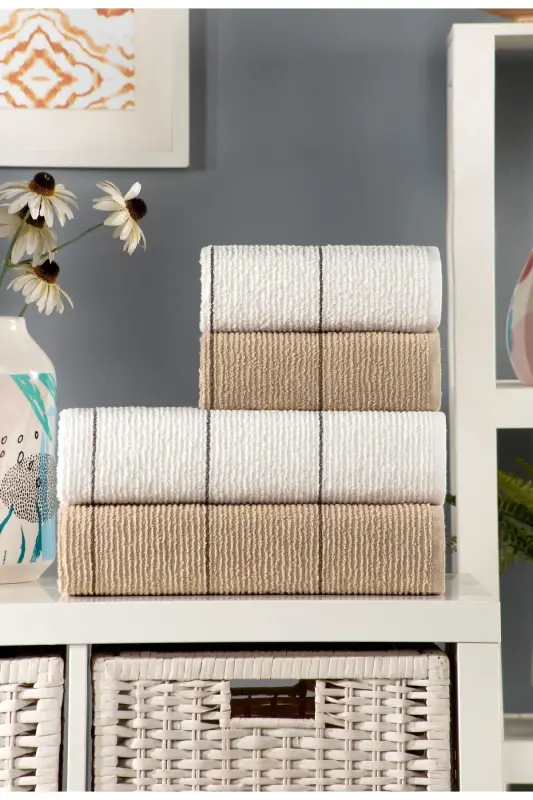 Sahara 50 X 85 – 70 X140 Cm 4'lü Banyo Havlu Seti | Bej-krem Vtxmk107 - Bej - EUMENIA