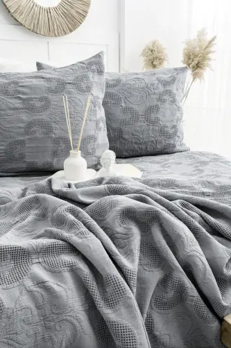 Şaheser Home Collection Double Bedspread Italo Anthracite - NEVRESIMDUNYASI (1)