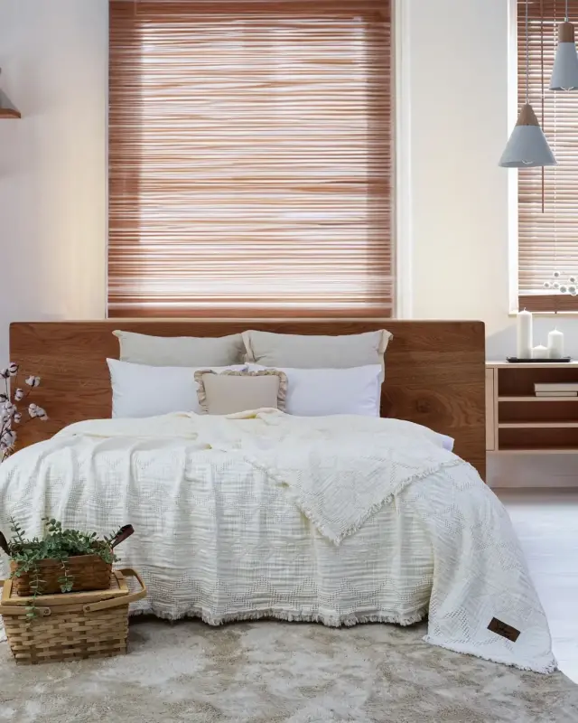 Şaheser Home Collection Müslin Yatak Örtüsü Çift Kişilik Oscar Krem - 1