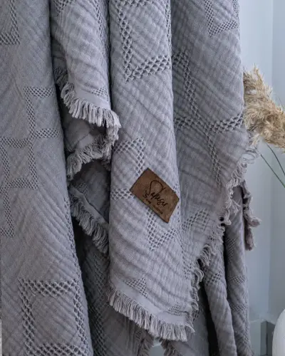 Şaheser Home Collection Muslin Bedspread Double Oscar Dark Grey - NEVRESIMDUNYASI (1)