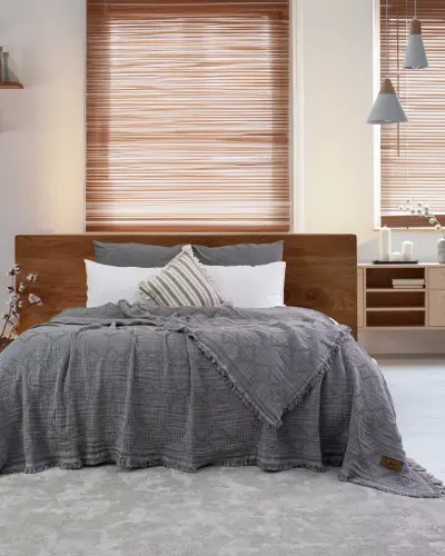 Şaheser Home Collection Müslin Yatak Örtüsü Çift Kişilik Oscar K.Gri - 1