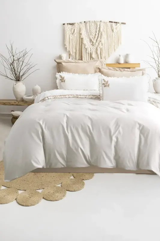 Şaheser Home Collection Nakışlı Çift Kişilik Nevresim Takımı Nova Bej - 1