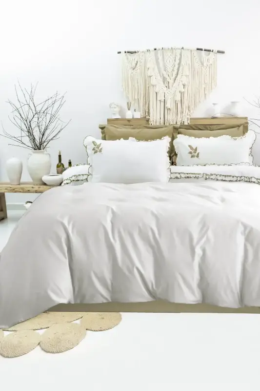 Şaheser Home Collection Nakışlı Çift Kişilik Nevresim Takımı Nova Haki - 1