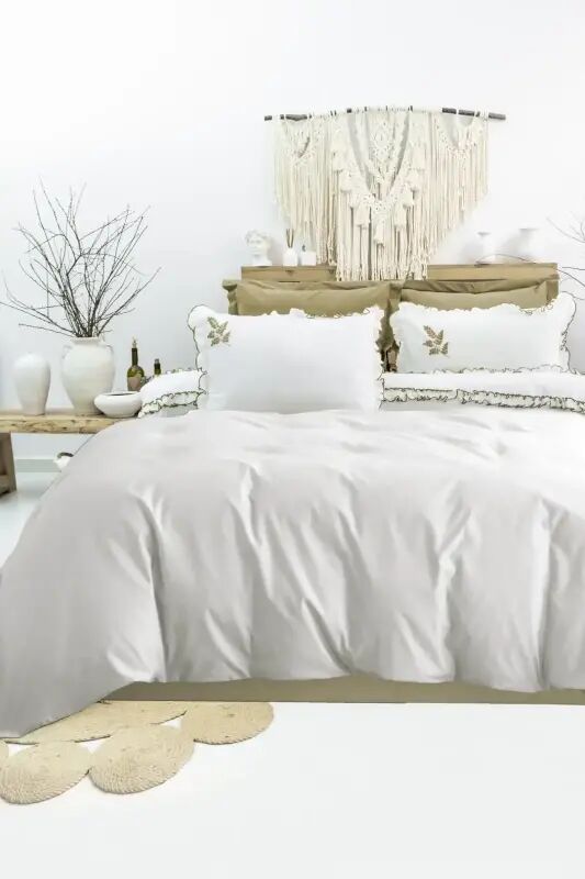 Şaheser Home Collection Nakışlı Çift Kişilik Nevresim Takımı Nova Haki - NEVRESIMDUNYASI