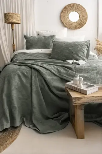Şaheser Home Collection Yatak Örtüsü Çift Kişilik İtalo Yeşil - 1