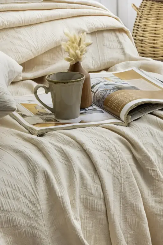 Şaheser Home Collection Silvia Beige Double Bedspread - 2