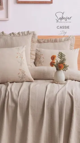 Şaheser Home Collection Yatak Örtüsü Çift Kişilik Cassie Bej - NEVRESIMDUNYASI (1)