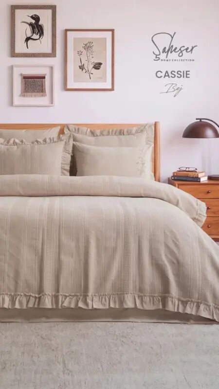 Şaheser Home Collection Yatak Örtüsü Çift Kişilik Cassie Bej - NEVRESIMDUNYASI