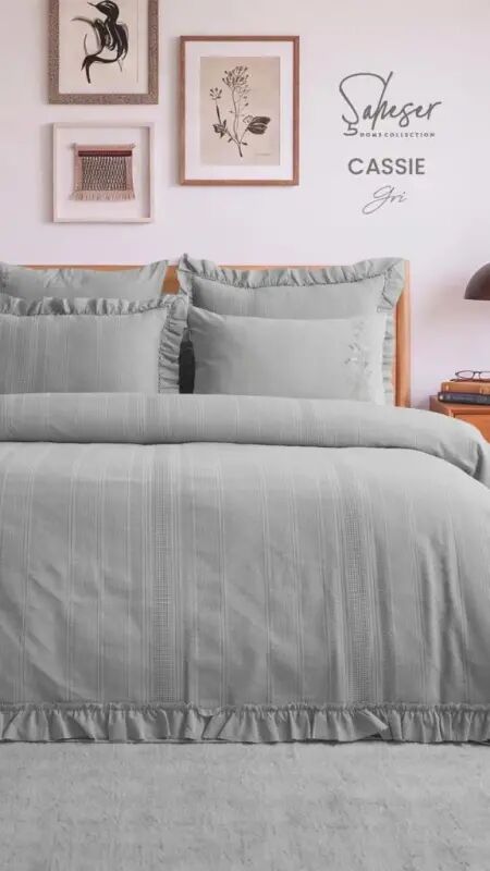 Şaheser Home Collection Yatak Örtüsü Çift Kişilik Cassie Gri - NEVRESIMDUNYASI