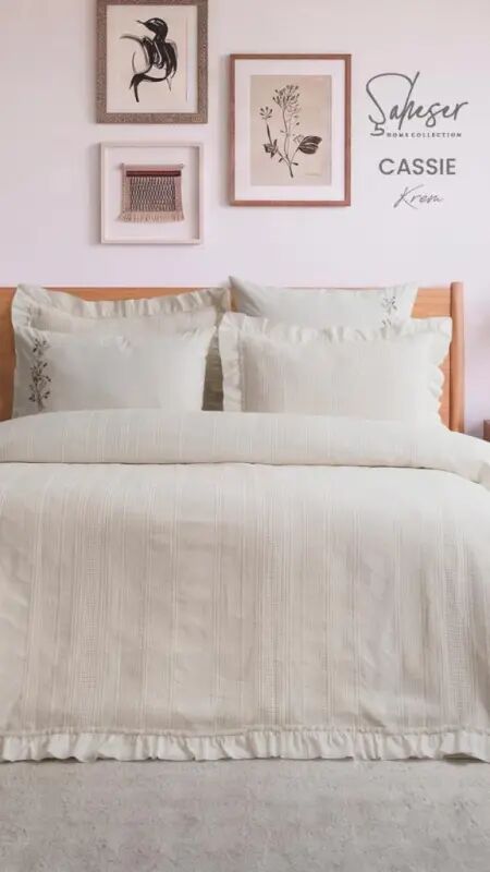 Şaheser Home Collection Yatak Örtüsü Çift Kişilik Cassie Krem - NEVRESIMDUNYASI