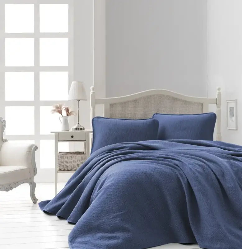 Şaheser Home Collection Жаккардовый комплект покрывала Лив темно-синий - 1