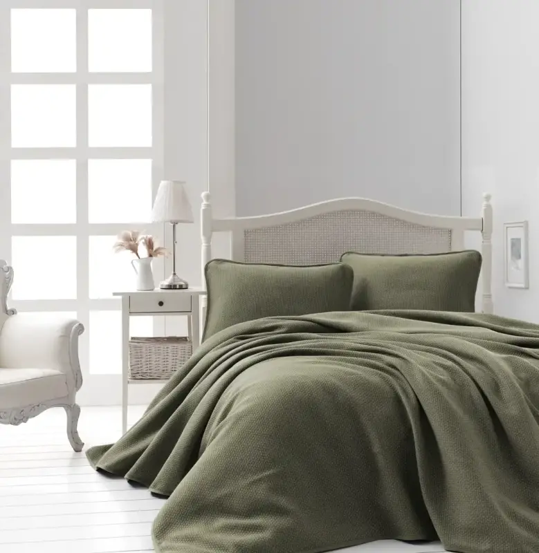 Şaheser Home Collection Jakarlı Yatak Örtüsü Seti Liv Haki - 1