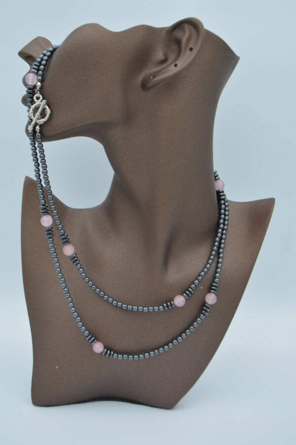 Sailor Lock Healing Necklace with Rose Quartz Hematite Stones - 1