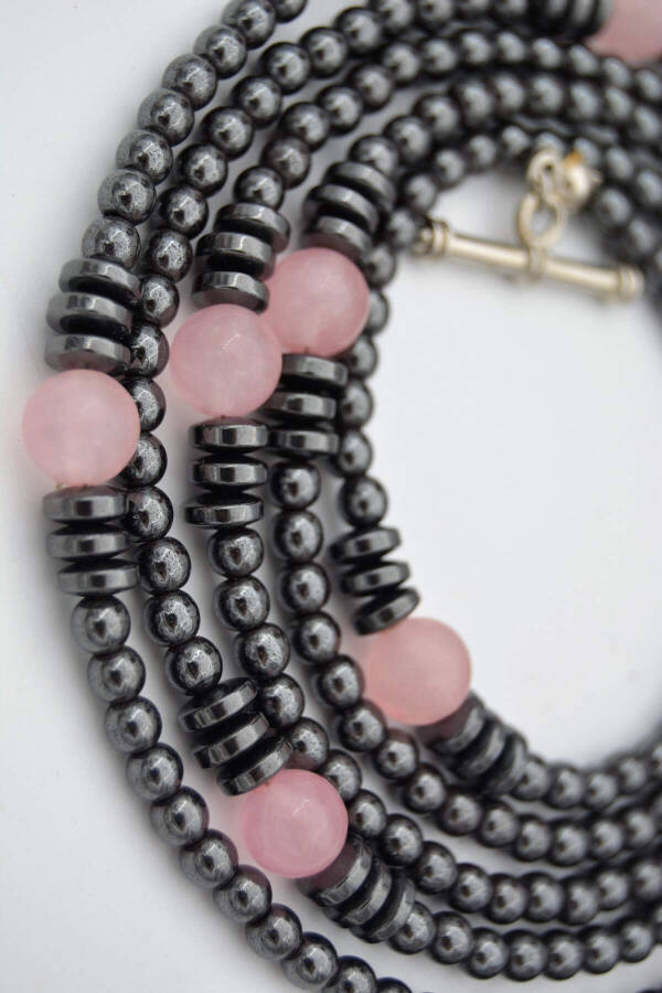 Sailor Lock Healing Necklace with Rose Quartz Hematite Stones - 3