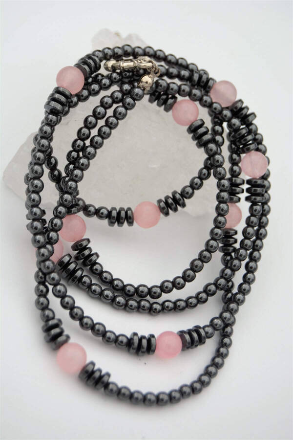 Sailor Lock Healing Necklace with Rose Quartz Hematite Stones - 8