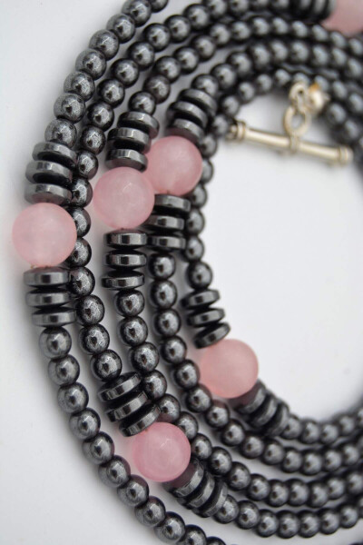 Sailor Lock Healing Necklace with Rose Quartz Hematite Stones - 9