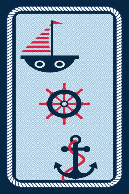 Sailor Pattern Rudder Anchor Digital Print Washable Non-Slip Base Washable Kids Room Sailor Carpet - Navy Blue - Light Blue - 2