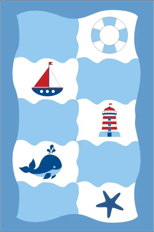 Sailor Patterned Lighthouse Anchor Dolphin Digital Printing Washable Non-Slip Base Kids Room Rug-Blue - 5
