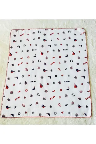 Sailor Patterned Muslin Baby Boy Swaddle Blanket - Sailor - 3