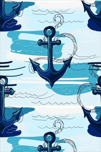 Sailor Patterned Sea Anchor Digital Printing Washable Non-Slip Stain-Proof Children's Room Carpet-Blue - PELANGI (1)