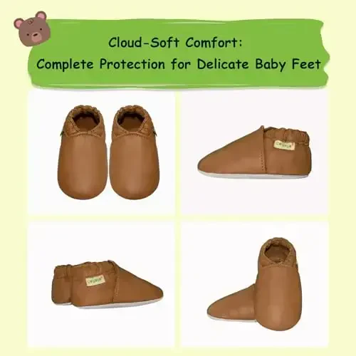 САЙОЙО Baby Soft Sole Prewalkers Baby Toddler Shoes Leather Infant Shoes Dark Grey - 3