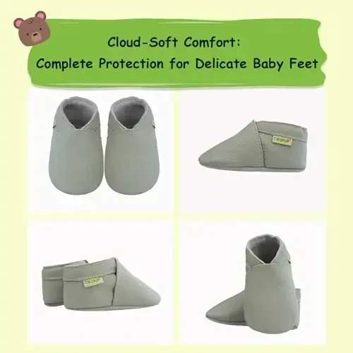 САЙОЙО Baby Soft Sole Prewalkers Baby Toddler Shoes Leather Infant Shoes Dark Grey - 5