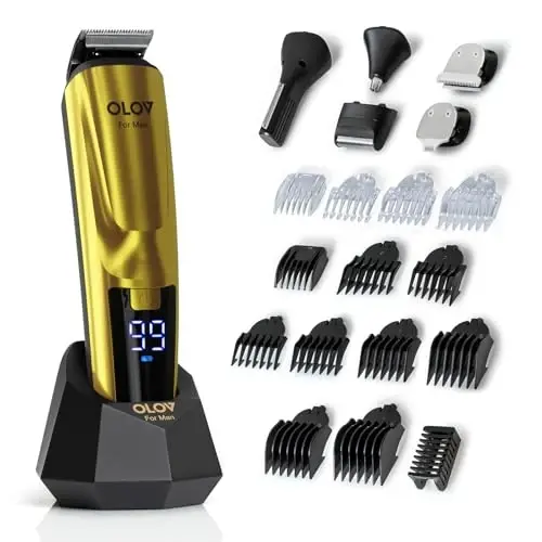 Beard Trimmer, 21 Piece Mens Grooming Kit and Hair Clipper, Cordless Rechargeable Electric Razor for Beard, Face, Nose, Hair Trimmer, Gold - 2