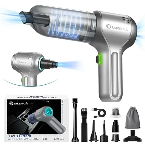 SakerPlus Avtomobil Chang'i - Simsiz Qo'l Avtomobil Chang'ilari Eng Yaxshi So'rish Qobiliyati bilan, Cho'tkalarsiz Motor 12000PA Maksimal Quvvat, 3 ta 1 da Mini Ko'chma Simsiz Chang'i Uy, Ofis, Oshxona, Avtomobillar uchun - SAKERPLUS