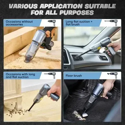 SakerPlus Avtomobil Changyutgichi - Eng yaxshi So'rish,Cho'tkasiz Dvigatel 12000PA Yuqori Quvvat,3 in 1 Mini Portativ Changyutgich Simsiz Avtomobil Changyutgichlari - 4