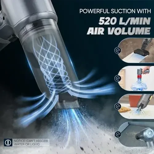 SakerPlus Car Vacuum Cleaner-Wireless Handheld Car Vacuums with Best Suction,Brushless Motor 12000PA High Power,3 in 1 Mini Portable Vacuum Cleaner Cordless - 3
