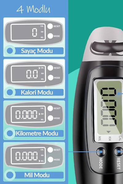 Sakrash ipligi elektron hisoblagich, kaloriy va masofa o'lchagich, 4 rejim, sozlanadigan uzunlik, displey, pushti - OZSPORT (1)