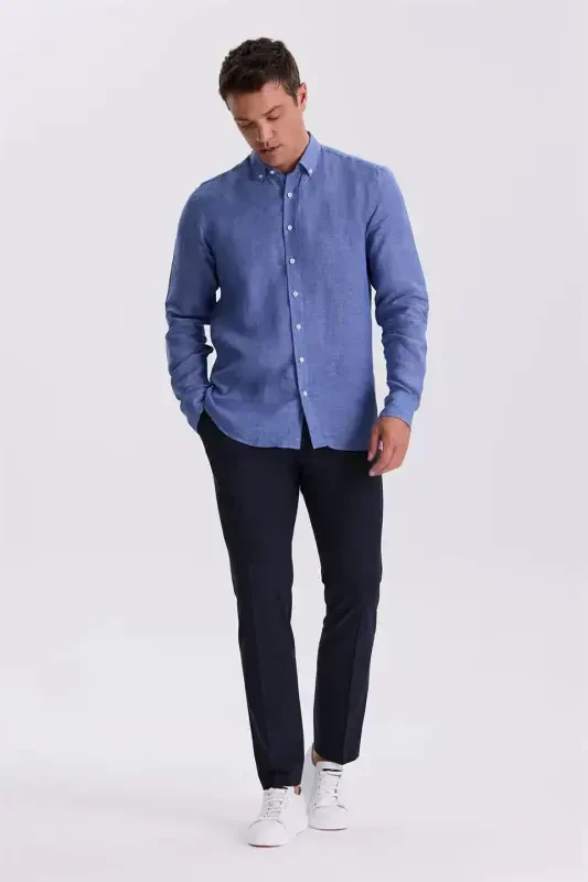 Saks 100% Linen Button-Down Collar Comfort Fit Shirt - Modazone