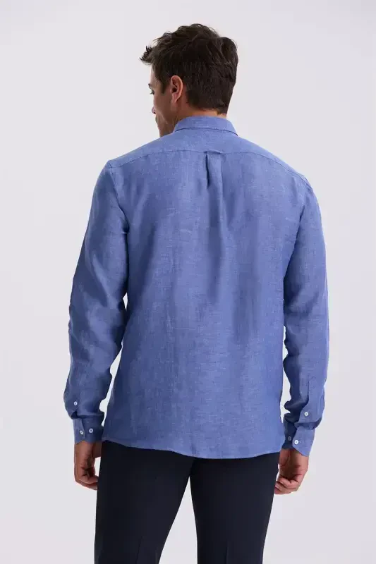 Saks 100% Linen Button-Down Collar Comfort Fit Shirt - 4