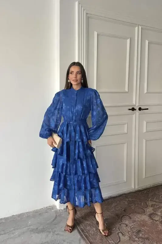 Saks Balloon Sleeve Tiered Dress - 1