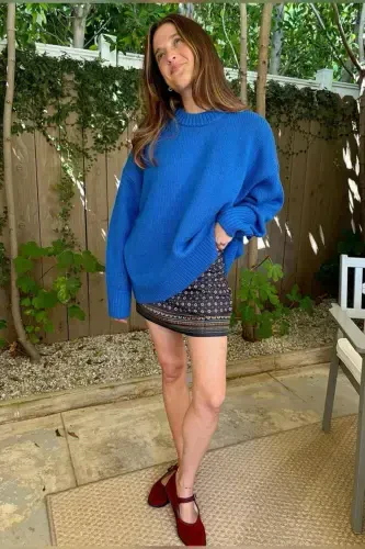 Saks Bisiklet Yaka Oversize Triko Kazak MG1972-Saks - MADMEXT (1)