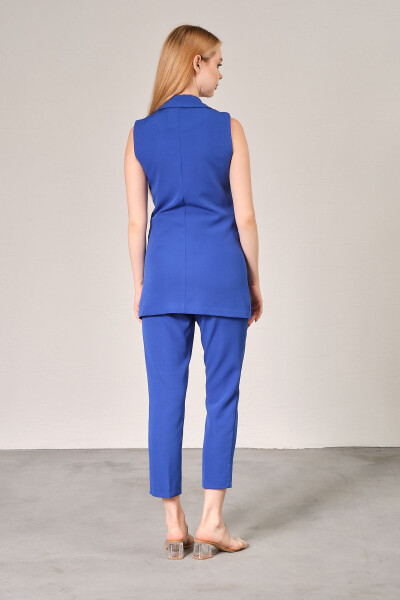 Saks Blue Blazer Vest Straight Leg Trousers Satin Fabric Suit Dress - 6